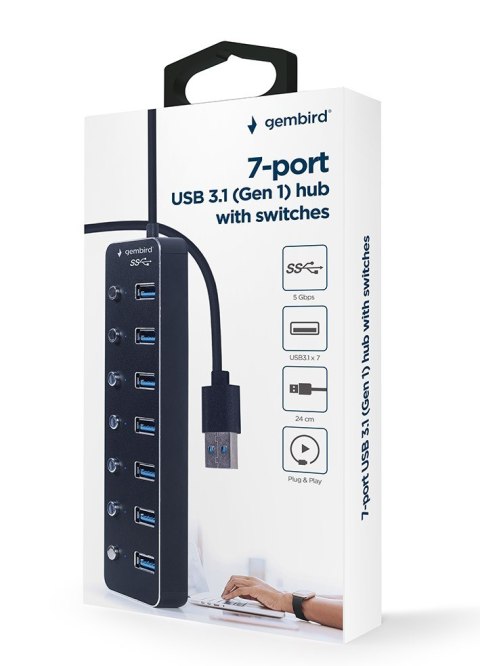 GEMBIRD GEMBIRD HUB USB 3.1 (GEN 1) 7-PORTOWY Z PRZEŁĄCZNIKAMI, CZARNY GEMBIRD GEMBIRD HUB USB 3.1 (GEN 1) 7-PORTOWY Z PRZEŁĄCZNIKAMI, CZARNY