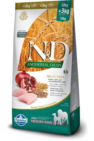 Farmina FARMINA N&D Ancestral Grain Selection Adult Medium & Maxi - sucha karma dla psa - 12kg + 3kg