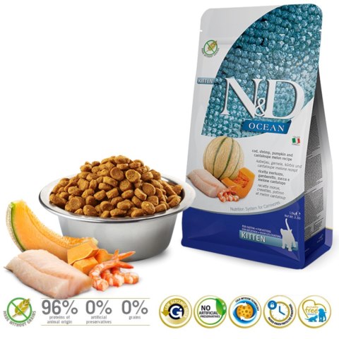Farmina FARMINA N&D Ocean Cat Cod, Shrimp&Pumpkin - sucha karma dla kociąt - 1,5 kg Farmina FARMINA N&D Ocean Cat Cod, Shrimp&Pumpkin - sucha karma dla kociąt - 1,5 kg