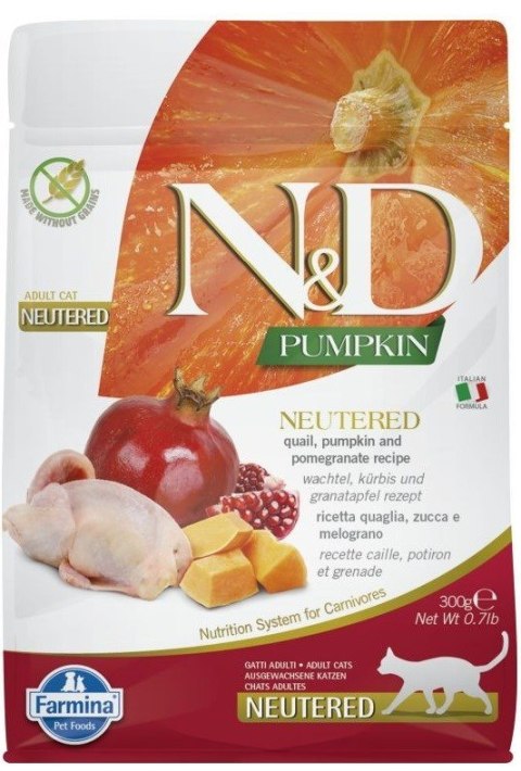 Farmina FARMINA N&D Pumpkin Cat Quail and Pomegranate Neutered Adult - sucha karma dla kota - 300 g Farmina FARMINA N&D Pumpkin Cat Quail and Pomegranate Neutered Adult - sucha karma dla kota - 300 g