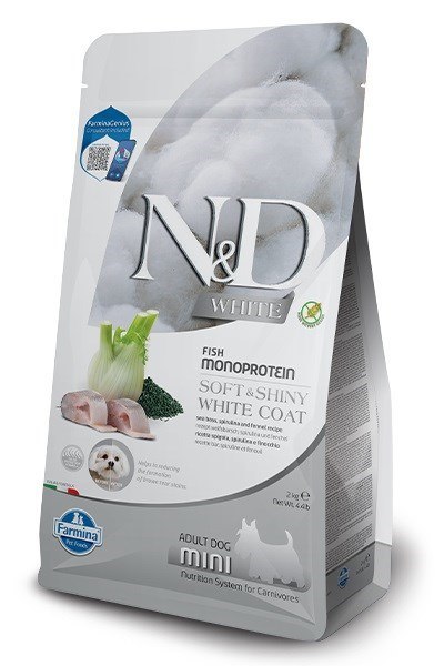 Farmina FARMINA N&D WHITE DOG SEA BASS, Spirulina and Fennel Adult Mini - sucha karma dla psów ras białych - 2 kg Farmina FARMINA N&D WHITE DOG SEA BASS, Spirulina and Fennel Adult Mini - sucha karma dla psów ras białych - 2 kg
