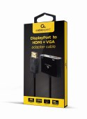 GEMBIRD GEMBIRD ADAPTER NA KABLU DISPLAYPORT MĘSKI NA ŻEŃSKI HDMI + ŻEŃSKI VGA CZARNY, 10CM GEMBIRD GEMBIRD ADAPTER NA KABLU DISPLAYPORT MĘSKI NA ŻEŃSKI HDMI + ŻEŃSKI VGA CZARNY, 10CM