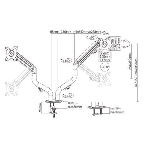 GEMBIRD GEMBIRD BIURKOWE REGULOWANE RAMIĘ/UCHWYT NA 2 MONITORY 17-32, 100X100MM, DO 8 KG GEMBIRD GEMBIRD BIURKOWE REGULOWANE RAMIĘ/UCHWYT NA 2 MONITORY 17-32, 100X100MM, DO 8 KG