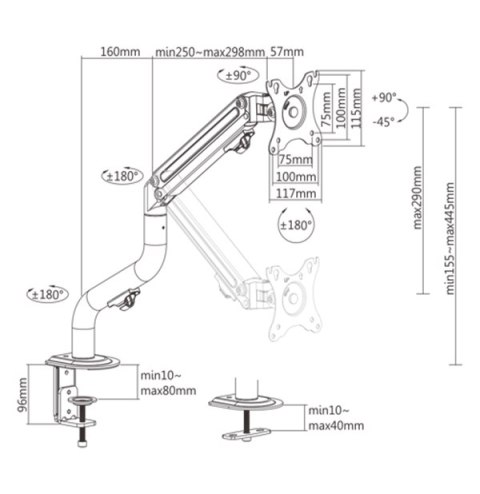 GEMBIRD GEMBIRD BIURKOWE REGULOWANE RAMIĘ/UCHWYT NA MONITOR 17-32, VESA 100X100MM, DO 8 KG GEMBIRD GEMBIRD BIURKOWE REGULOWANE RAMIĘ/UCHWYT NA MONITOR 17-32, VESA 100X100MM, DO 8 KG