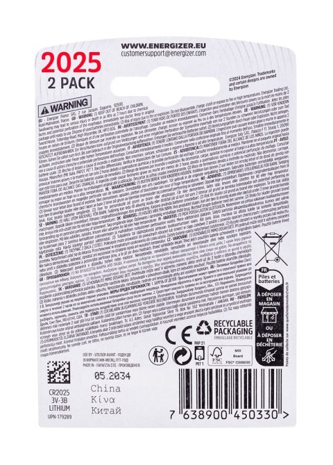 ENERGIZER ENERGIZER BATERIA SPECJALISTYCZNA CR2025/2, 3V, ECO ENERGIZER ENERGIZER BATERIA SPECJALISTYCZNA CR2025/2, 3V, ECO