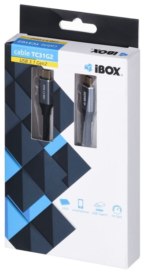 IBOX Kabel IBOX IKUMTC31G2 (USB typu C - USB typu C ; 1m; kolor czarny) IBOX Kabel IBOX IKUMTC31G2 (USB typu C - USB typu C ; 1m; kolor czarny)
