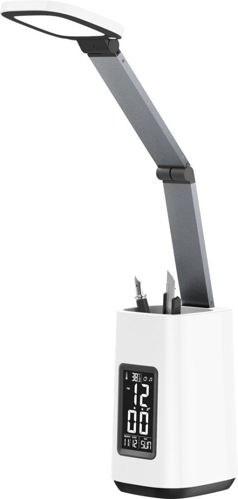 Activejet Nowoczesna lampka na biurko LED Activejet TECHNIC biała z wyświetlaczem LED (data, godzina, budzik) składana