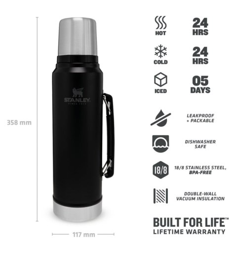 STANLEY Stanley termos LEGENDARY CLASSIC - MATTE BLACK 1L STANLEY Stanley termos LEGENDARY CLASSIC - MATTE BLACK 1L