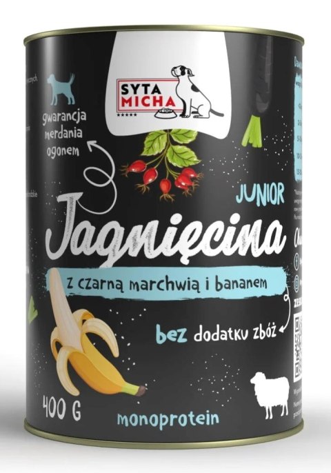SYTA MICHA SYTA MICHA mokra karma dla szczeniąt jagnięcina z czarną marchwią i bananem 400g SYTA MICHA SYTA MICHA mokra karma dla szczeniąt jagnięcina z czarną marchwią i bananem 400g