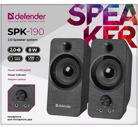 Defender DEFENDER GŁOŚNIKI SPK-190 2.0 8W USB 65190 Defender DEFENDER GŁOŚNIKI SPK-190 2.0 8W USB 65190
