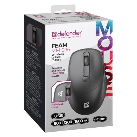 Defender DEFENDER MYSZ FEAM MM-296 RF SILENT CZARNA Defender DEFENDER MYSZ FEAM MM-296 RF SILENT CZARNA
