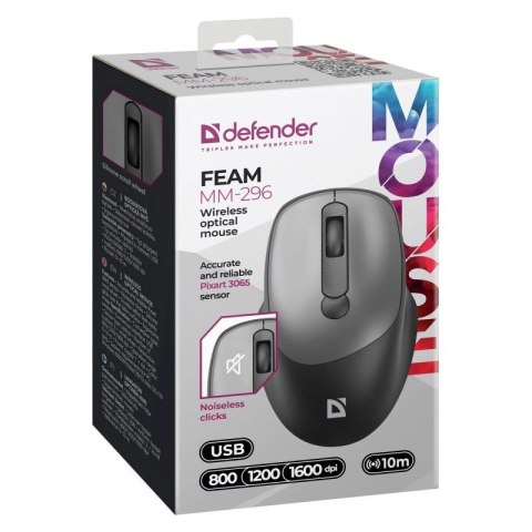 Defender DEFENDER MYSZ FEAM MM-296 RF SILENT SZARA Defender DEFENDER MYSZ FEAM MM-296 RF SILENT SZARA
