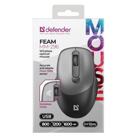Defender DEFENDER MYSZ FEAM MM-296 RF SILENT SZARA Defender DEFENDER MYSZ FEAM MM-296 RF SILENT SZARA