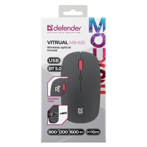 Defender DEFENDER MYSZ VITRUAL MB-635 RF+BT SILENT 1600dpi 4P Defender DEFENDER MYSZ VITRUAL MB-635 RF+BT SILENT 1600dpi 4P