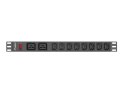 Lanberg LANBERG LISTWA ZASILAJĄCA RACK 19" PDU PDU-02I1908I-0200-C20-BK (1U, 16A, 2X C19, 8X IEC C13, 2M, WTYK C20)