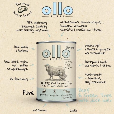 OLLO Ollo Puppy Umami Woł. żwacze z Kaczą Wątrobą 850g OLLO Ollo Puppy Umami Woł. żwacze z Kaczą Wątrobą 850g