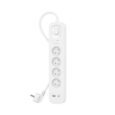 Belkin Listwa zasilająca Belkin Power Surge 4-PORT + 1xUSB-A +1xUSB-C 2.4A PD 525J 2m White Belkin Listwa zasilająca Belkin Power Surge 4-PORT + 1xUSB-A +1xUSB-C 2.4A PD 525J 2m White