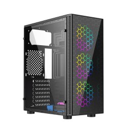 GEMBIRD GEMBIRD OBUDOWA FORNAX 500 MIDI-TOWER (2X USB 3.1, 1X USB 2.0, HD AUDIO, SZKLANY PANEL BOCZNY, PODŚWIETLENIE ARGB) CZARNA