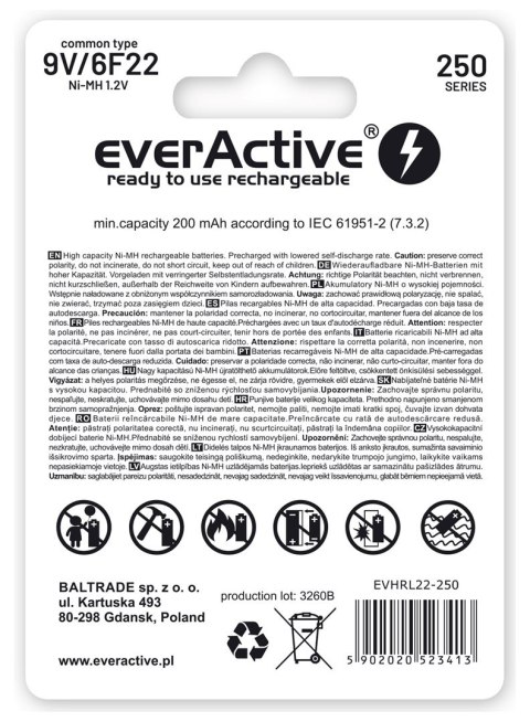 EverActive Zestaw akumulatorków everActive EVHRL22-250 (250 mAh ; Ni-MH) EverActive Zestaw akumulatorków everActive EVHRL22-250 (250 mAh ; Ni-MH)