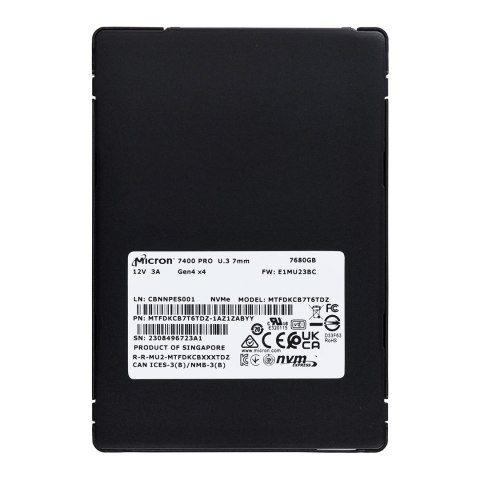 Micron Dysk SSD Micron 7400 PRO 7.68TB U.3 (7mm) NVMe Gen4 MTFDKCB7T6TDZ-1AZ1ZABYY (DWPD 1) Tray Micron Dysk SSD Micron 7400 PRO 7.68TB U.3 (7mm) NVMe Gen4 MTFDKCB7T6TDZ-1AZ1ZABYY (DWPD 1) Tray