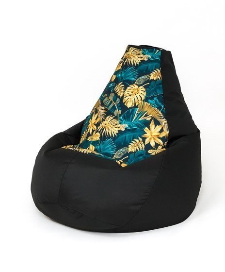 Go Gift Pufa worek sako GRUSZA DRUK czarny-liście XL 130x90 Go Gift Pufa worek sako GRUSZA DRUK czarny-liście XL 130x90