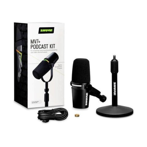 SHURE Shure MV7+-K-BNDL - Mikrofon lektorski/wokalny ze złączem XLR/USB-C Czarny + statyw biurkowy GATOR SHURE Shure MV7+-K-BNDL - Mikrofon lektorski/wokalny ze złączem XLR/USB-C Czarny + statyw biurkowy GATOR