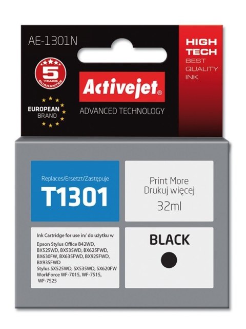 Activejet Activejet AE-1301N Tusz (zamiennik Epson T1301; Supreme; 32 ml; czarny) (WYPRZEDAŻ) Activejet Activejet AE-1301N Tusz (zamiennik Epson T1301; Supreme; 32 ml; czarny) (WYPRZEDAŻ)