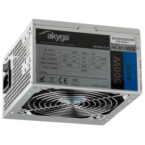 Akyga Zasilacz Akyga Basic AK-B1-500E (500 W; Pasywne; 120 mm) Akyga Zasilacz Akyga Basic AK-B1-500E (500 W; Pasywne; 120 mm)