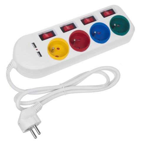 Maclean MACLEAN LISTWA ZASILAJĄCA 4 GNIAZDA 2XUSB MCE229W Maclean MACLEAN LISTWA ZASILAJĄCA 4 GNIAZDA 2XUSB MCE229W