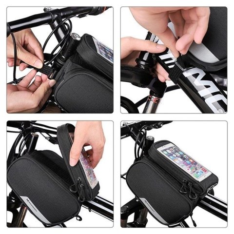 Wozinsky Wozinsky torba rowerowa na ramę + odczepiany pokrowiec na telefon do 6,5" 1,5l czarna (WBB7BK) Wozinsky Wozinsky torba rowerowa na ramę + odczepiany pokrowiec na telefon do 6,5" 1,5l czarna (WBB7BK)