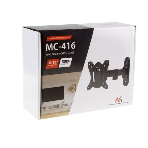 Maclean MACLEAN UCHWYT DO TELEWIZORA LUB MONITORA MAX. VESA 100X100, 13-32", 30KG, CZARNY MC-416 Maclean MACLEAN UCHWYT DO TELEWIZORA LUB MONITORA MAX. VESA 100X100, 13-32", 30KG, CZARNY MC-416