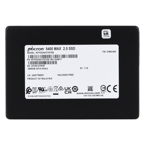 Micron Dysk SSD Micron 5400 MAX 3.84TB SATA 2.5" MTFDDAK3T8TGB-1BC1ZABYYR (DWPD 3.4) Micron Dysk SSD Micron 5400 MAX 3.84TB SATA 2.5" MTFDDAK3T8TGB-1BC1ZABYYR (DWPD 3.4)