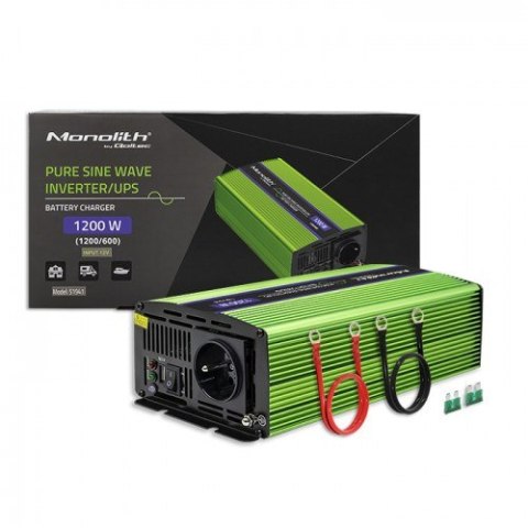 Qoltec QOLTEC PRZETWORNICA NAPIĘCIA MONOLITH | ŁADOWANIE BATERII | UPS | 600W | 1200W | 12V NA 230V | CZYSTY SINUS (WYPRZEDAŻ)