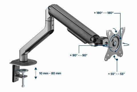 GEMBIRD GEMBIRD BIURKOWE REGULOWANE RAMIĘ/UCHWYT NA MONITOR 17-32, VESA 100X100MM, DO 9 KG, KOLOR SZARY GEMBIRD GEMBIRD BIURKOWE REGULOWANE RAMIĘ/UCHWYT NA MONITOR 17-32, VESA 100X100MM, DO 9 KG, KOLOR SZARY