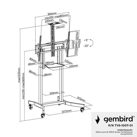 GEMBIRD GEMBIRD STOJAK POD TELEWIZOR REGULACJĄ WYSOKOŚCI MOBILNY, NA KÓŁKACH, 55"-100" GEMBIRD GEMBIRD STOJAK POD TELEWIZOR REGULACJĄ WYSOKOŚCI MOBILNY, NA KÓŁKACH, 55"-100"