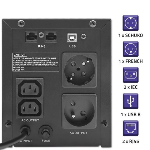 Qoltec QOLTEC ZASILACZ AWARYJNY UPS LINE INTERACTIVE | MONOLITH | 1500VA | 900W | LCD | USB