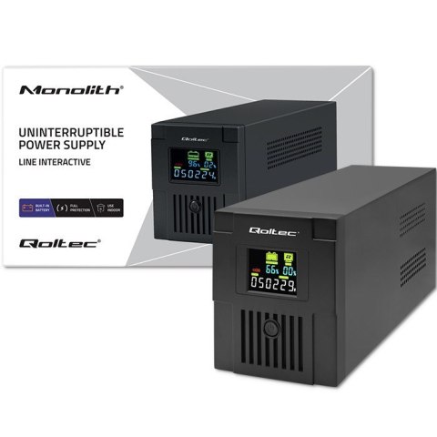 Qoltec QOLTEC ZASILACZ AWARYJNY UPS LINE INTERACTIVE | MONOLITH | 1500VA | 900W | LCD | USB