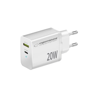Esperanza ESPERANZA ŁADOWARKA SIECIOWA 20W USB-C PD 20W / USB-A QC 3.0 18W BIAŁA EZC105W