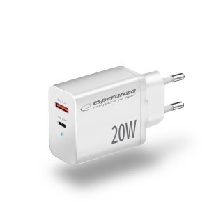 Esperanza ESPERANZA ŁADOWARKA SIECIOWA 20W USB-C PD 20W / USB-A QC 3.0 18W BIAŁA EZC105W