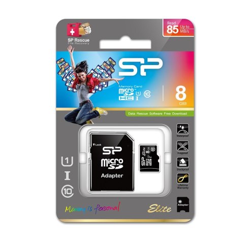 Silicon Power Karta pamięci Silicon Power microSDHC Elite 8GB CL10 UHS-1 (U1) + ADAPTER microSD-SD (SP008GBSTHBU1V10SP) Silicon Power Karta pamięci Silicon Power microSDHC Elite 8GB CL10 UHS-1 (U1) + ADAPTER microSD-SD (SP008GBSTHBU1V10SP)