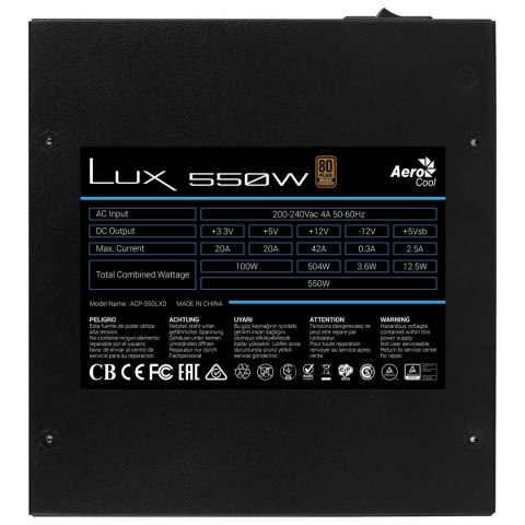 Aerocool ZASILACZ AEROCOOL PGS LUX 550W 80+ Bronze Aerocool ZASILACZ AEROCOOL PGS LUX 550W 80+ Bronze