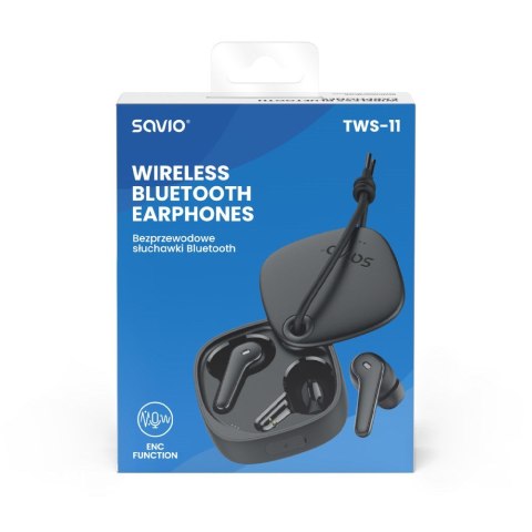 SAVIO SAVIO SŁUCHAWKI BEZPRZEWODOWE BLUETOOTH 5.3 Z MIKROFONEM, ENC, QC TWS-11 SAVIO SAVIO SŁUCHAWKI BEZPRZEWODOWE BLUETOOTH 5.3 Z MIKROFONEM, ENC, QC TWS-11