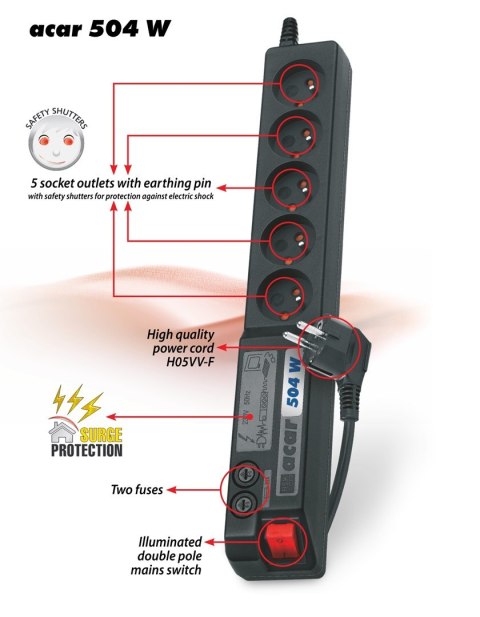 Acar Listwa przeciwprzepięciowa Acar 504WF EMI/RFI (3m ; czarny) Acar Listwa przeciwprzepięciowa Acar 504WF EMI/RFI (3m ; czarny)