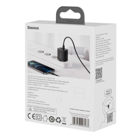 Baseus BASEUS ŁADOWARKA SIECIOWA USB, USB-C (CZARNA) Baseus BASEUS ŁADOWARKA SIECIOWA USB, USB-C (CZARNA)
