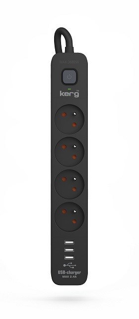 KERG Listwa zasilająca KERG z wyłącznikiem-4 gniazda 3USB 16A 1,5m czarny