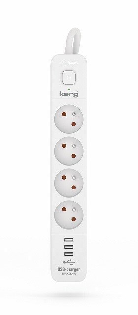 KERG Listwa zasilająca KERG z wyłącznikiem-4 gniazda 3USB 16A 1,5m