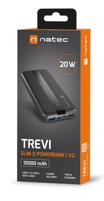 NATEC NATEC POWERBANK TREVI SLIM Q V2 10000MAH PD USB-C 20W + USB-A 18W + KABEL USB-C NATEC NATEC POWERBANK TREVI SLIM Q V2 10000MAH PD USB-C 20W + USB-A 18W + KABEL USB-C