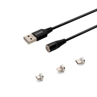 SAVIO SAVIO KABEL MAGNETYCZNY USB - USB TYP C, MICRO I LIGHTNING, 1M, CZARNY CL-152