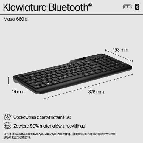 Hewlett-Packard Klawiatura HP 460 Multi-Device Bluetooth Keyboard bezprzewodowa czarna 7N7B8AA Hewlett-Packard Klawiatura HP 460 Multi-Device Bluetooth Keyboard bezprzewodowa czarna 7N7B8AA