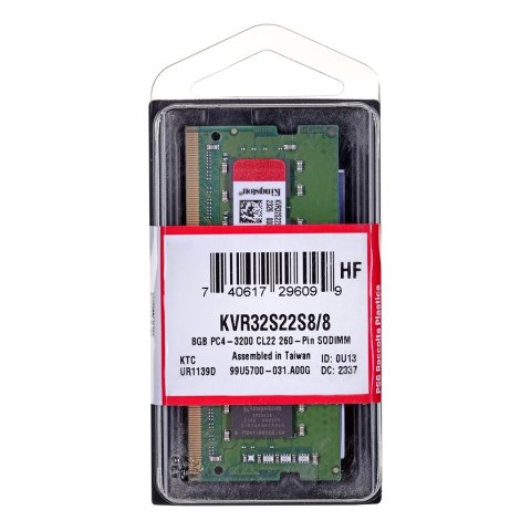 Kingston KINGSTON DDR4 8GB 3200MHz KVR32S22S8/8 1Rx8 SODIMM Kingston KINGSTON DDR4 8GB 3200MHz KVR32S22S8/8 1Rx8 SODIMM